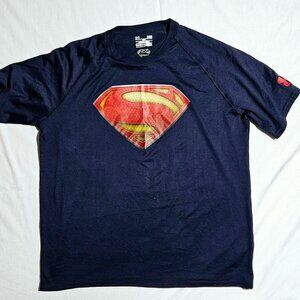 UNDER ARMOUR LOOSE FIT SHIRT LARGE NAVY RED GOLD SUPERMAN